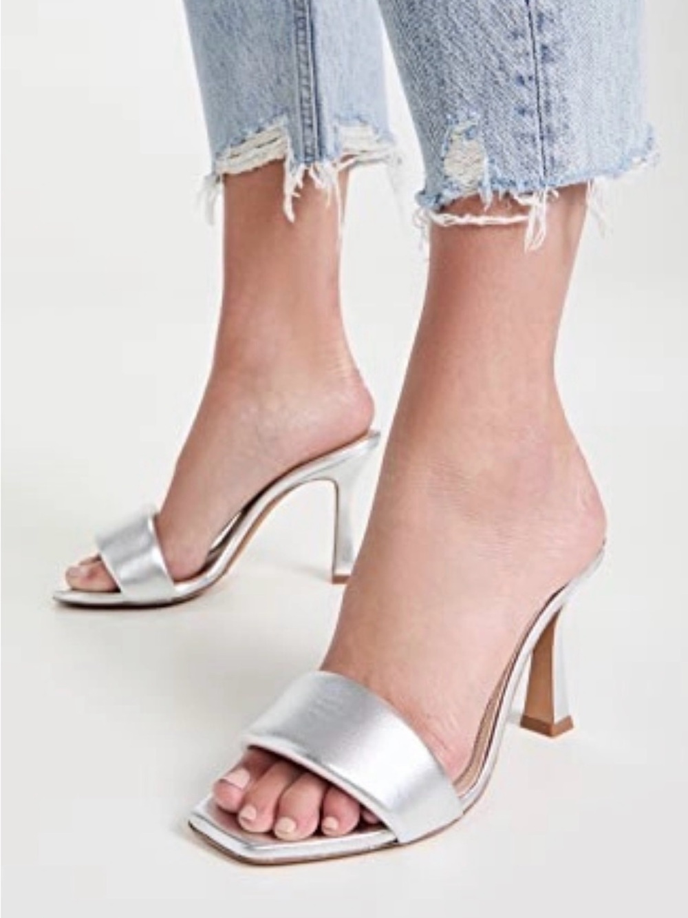 IRO Paris Yolanda Grey Silver Sandals Heels Slip On Stiletto $375 Size 6